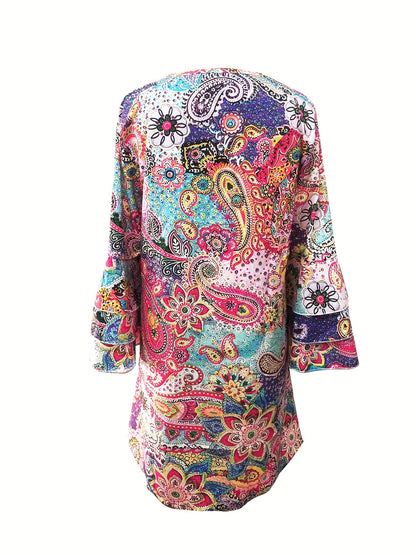 Charlotte | Paisley Print V-Neck Layered Dress