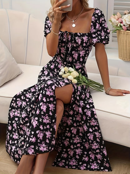 Harper | Floral Print Puff Sleeve A-Line Dress