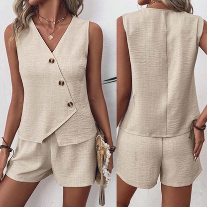 Maeve | Plain Sleeveless Two Piece Set - Khaki