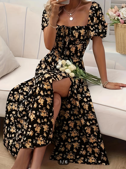 Harper | Floral Print Puff Sleeve A-Line Dress