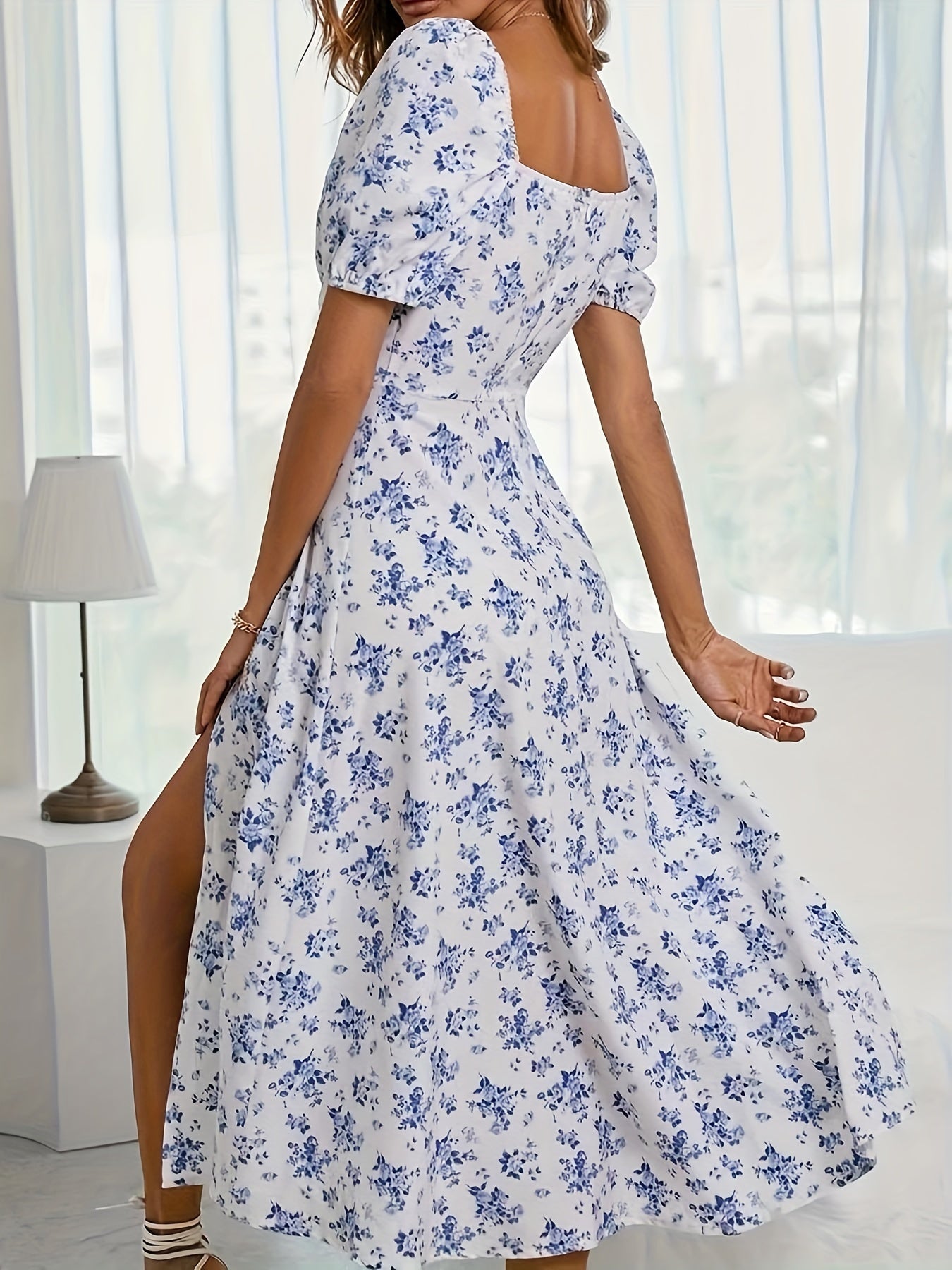 Harper | Floral Print Puff Sleeve A-Line Dress