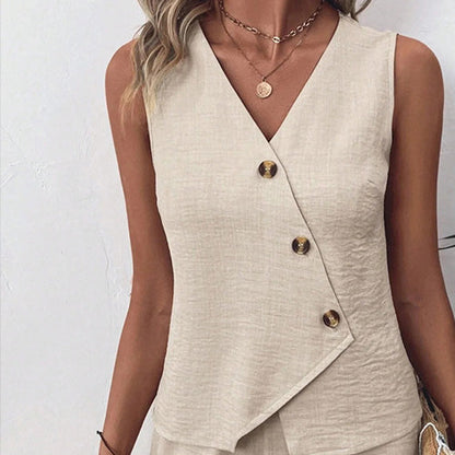 Maeve | Plain Sleeveless Two Piece Set - Khaki