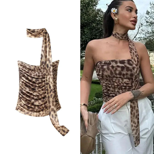 Maeve & Co™ - Leopard Print Ruched Corset Crop Top