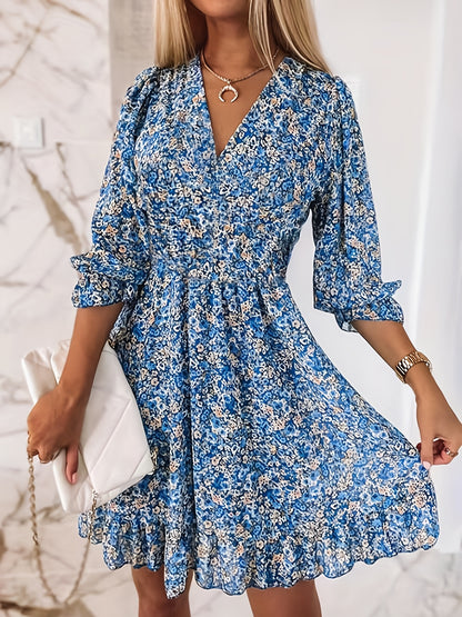 Lila | Floral Print V-Neck Shirred Waist Dress